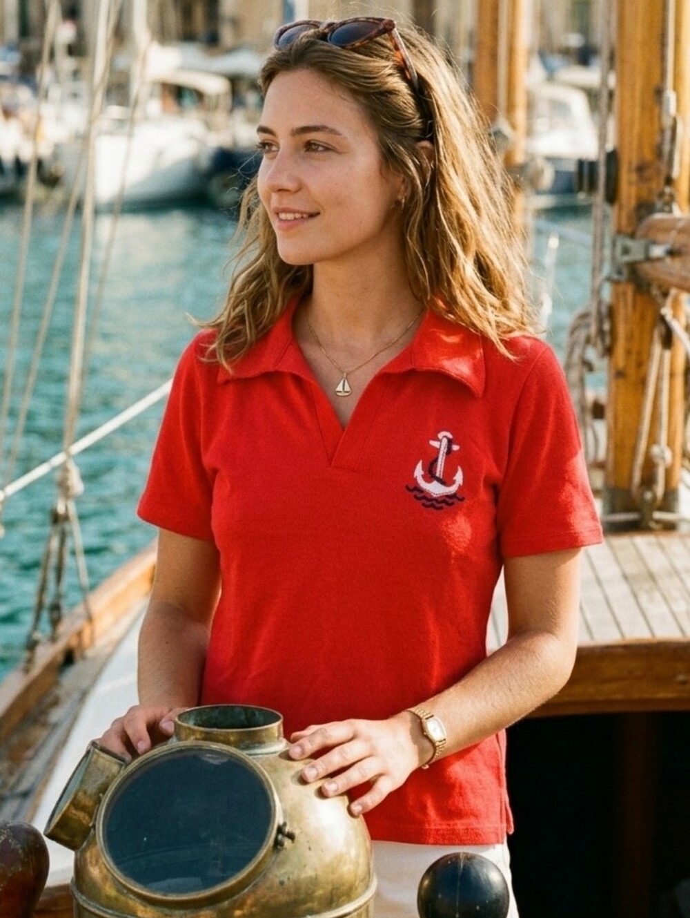 Anthropologie Maeve nautical polo shirt‎ Womens Size Medium New Coastal Summer
